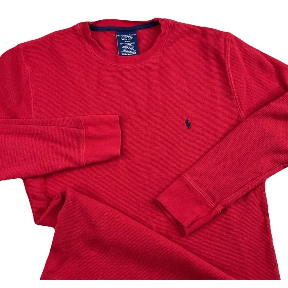 Polo Ralph Lauren Waffle Knit Shirt Men Sz M Thermal Sleepwear Long Sleeve Crew